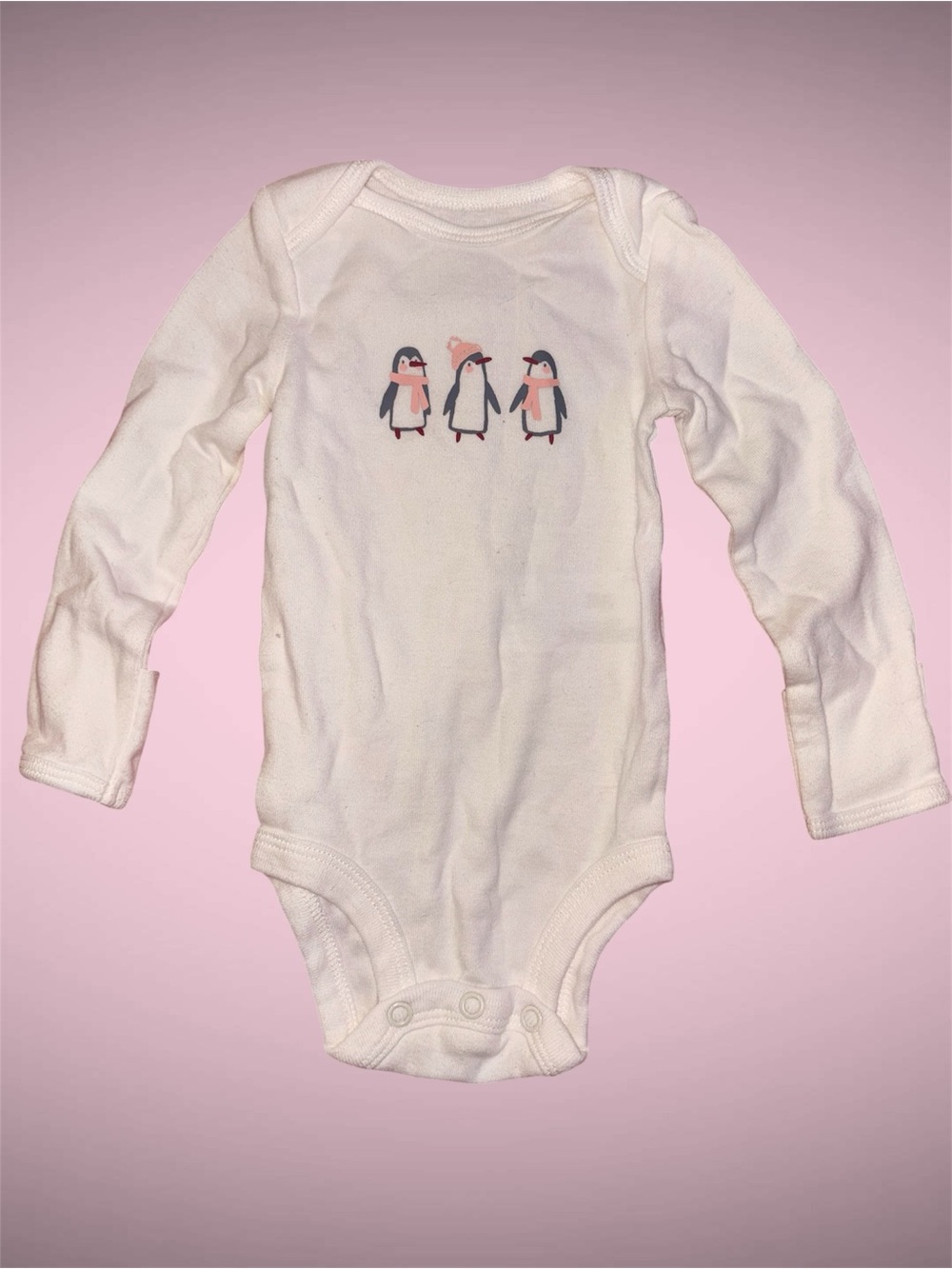 Carter's White Long-Sleeve Baby One-Piece with Penguin Trio